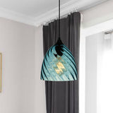 Modern Blue Glass Pendant Light With Unique Lattice Design And Black Ceiling Mount