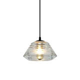 Modernist Clear Ruffle Glass Pendant Lamp - Cone/Dome/Flared Design 1-Light Black Ceiling Hanging