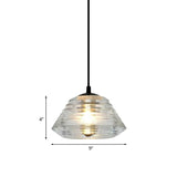 Modernist Clear Ruffle Glass Pendant Lamp - Cone/Dome/Flared Design 1-Light Black Ceiling Hanging