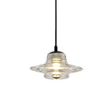 Modernist Clear Ruffle Glass Pendant Lamp - Cone/Dome/Flared Design 1-Light Black Ceiling Hanging