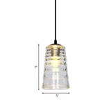Modernist Clear Ruffle Glass Pendant Lamp - Cone/Dome/Flared Design 1-Light Black Ceiling Hanging