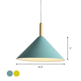 Modern Metal Cone Pendant Light With Yellow/Blue Finish 12.5/16.5 Dia