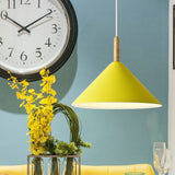 Modern Metal Cone Pendant Light With Yellow/Blue Finish 12.5/16.5 Dia