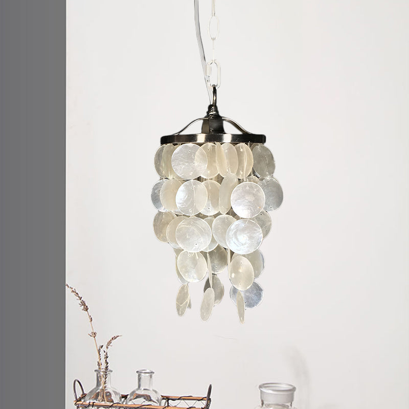 Nordic Shell Wind Chime Pendant Light - Elegant White Hanging Ceiling For Living Room