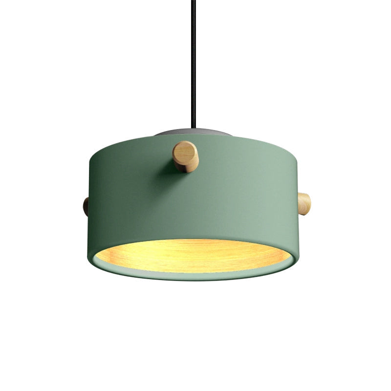 Modern 1 Light Metal Shade Hanging Pendant Green/Pink/White Cylinder Fixture