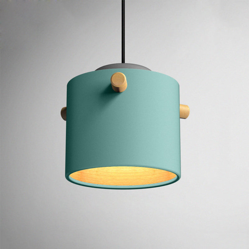 Modern 1 Light Metal Shade Hanging Pendant Green/Pink/White Cylinder Fixture