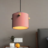 Modern 1 Light Metal Shade Hanging Pendant Green/Pink/White Cylinder Fixture Pink / B