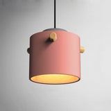 Modern 1 Light Metal Shade Hanging Pendant Green/Pink/White Cylinder Fixture