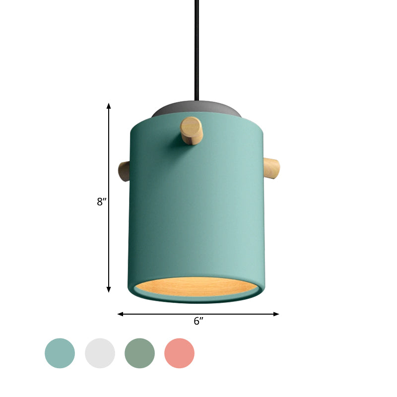 Modern 1 Light Metal Shade Hanging Pendant Green/Pink/White Cylinder Fixture
