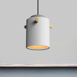 Modern 1 Light Metal Shade Hanging Pendant Green/Pink/White Cylinder Fixture White / C