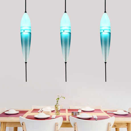 Modern Blue Teardrop Pendant Lamp With Glass Shade In White/Warm Light