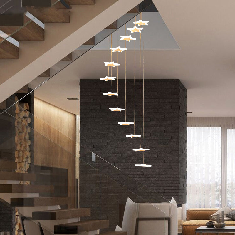 Spiral Hanging Star Lights - Led Cluster Pendant In Warm/White Light