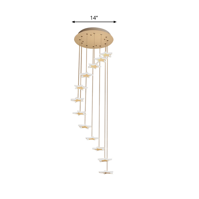 Spiral Hanging Star Lights - Led Cluster Pendant In Warm/White Light