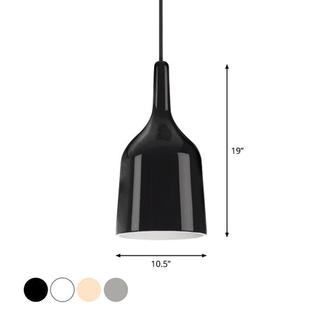 Bunda - Modern 6/8/10.5 Wide Bell Pendant Lighting Metal 1 Light Black/White/Chrome Hanging Ceiling