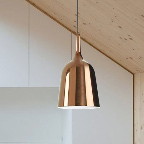 Bunda - Modern 6/8/10.5 Wide Bell Pendant Lighting Metal 1 Light Black/White/Chrome Hanging Ceiling