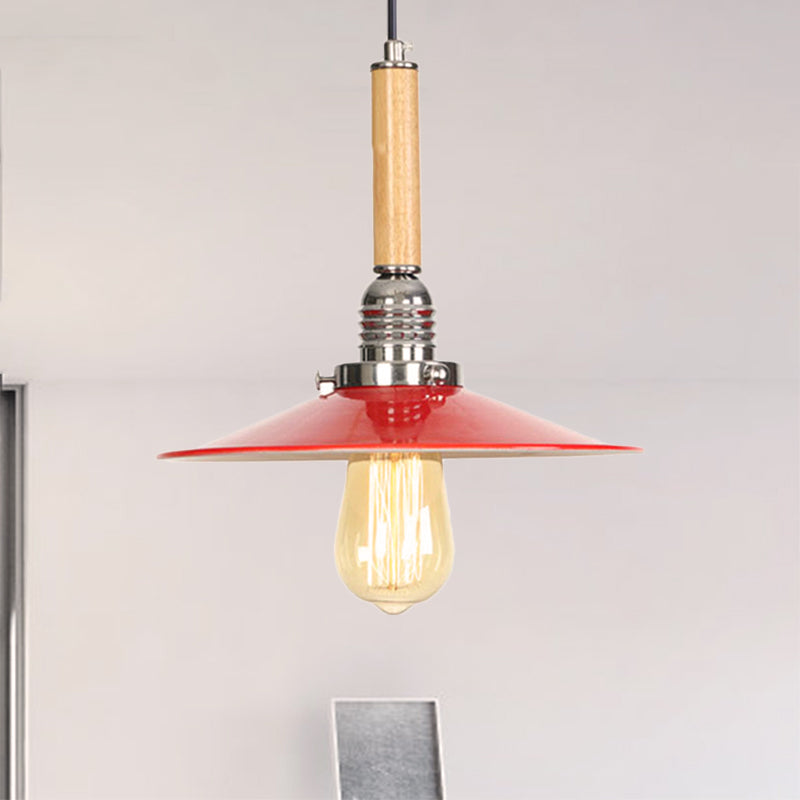 Vintage Red Metal Pendant Light - Stylish Saucer Suspension For Foyer
