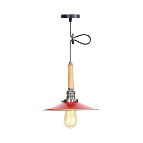 Vintage Red Metal Pendant Light - Stylish Saucer Suspension For Foyer