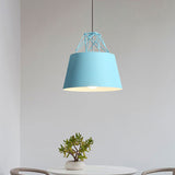 Metallic Bucket Shade Pendant Light - Restaurant Cage 1 Head Hanging Lamp With Iron Wire [Macaron