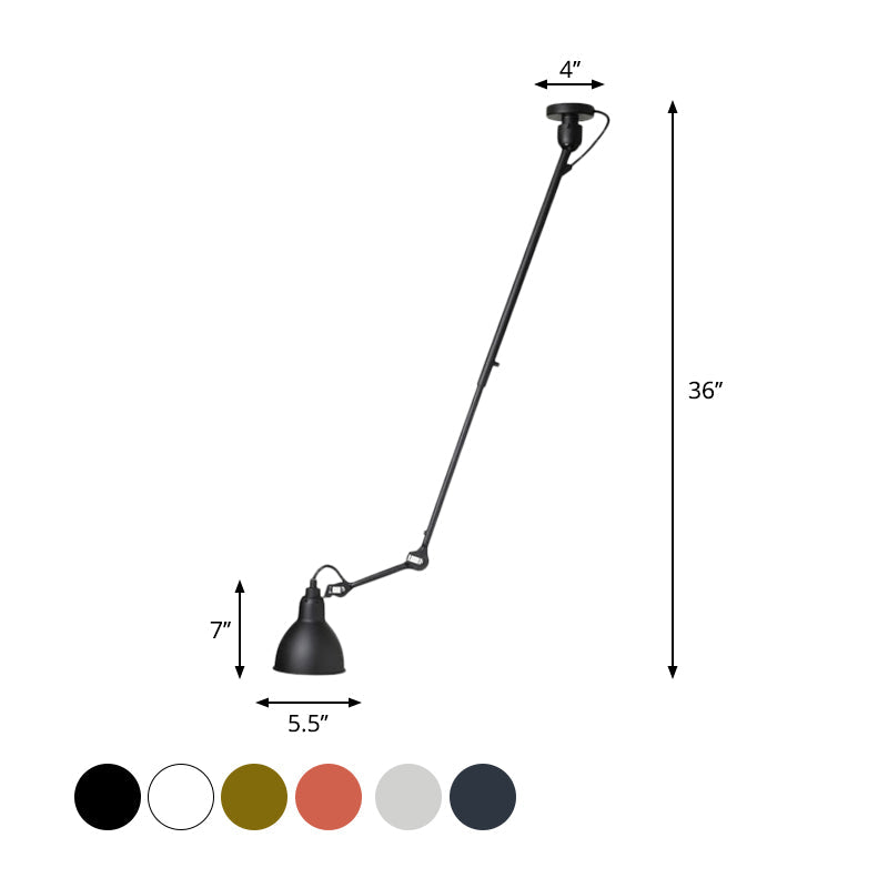 Modern Metallic Dome Pendant Lamp - 1 Bulb Black/Gray Ceiling Light With Articulated Arm For Kitchen