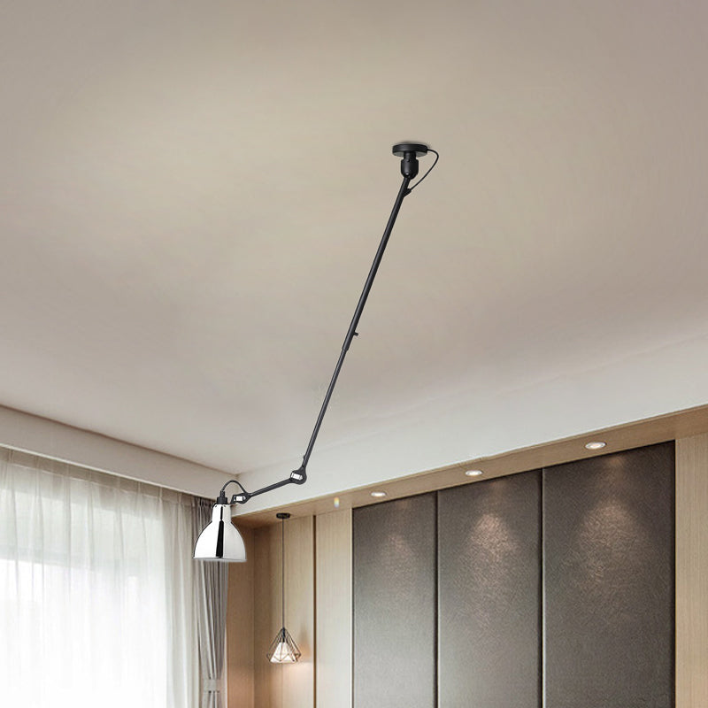 Modern Metallic Dome Pendant Lamp - 1 Bulb Black/Gray Ceiling Light With Articulated Arm For Kitchen
