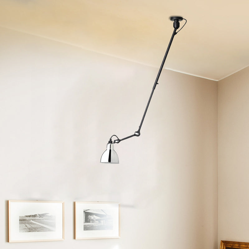 Modern Metallic Dome Pendant Lamp - 1 Bulb Black/Gray Ceiling Light With Articulated Arm For Kitchen