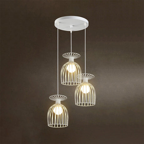Industrial Metal Wine Glass Pendant Light With Wire Guard - 3 Head Living Room Hanging In White