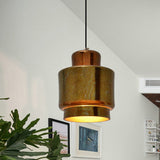 1-Light Brass Finish Hanging Pendant Light With Vintage Style Shade - Ideal For Restaurants