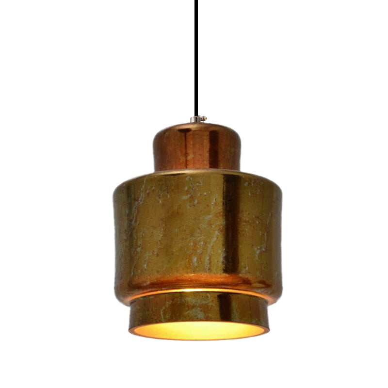 1-Light Brass Finish Hanging Pendant Light With Vintage Style Shade - Ideal For Restaurants