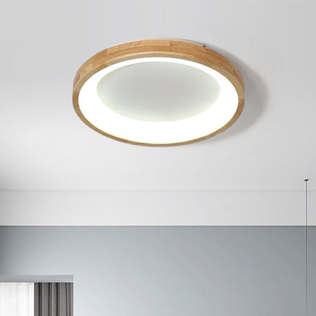 12’/16’/19.5’ Nordic Wood & Acrylic Circular Led Flush - Mount Light - Unique Hallway Ceiling