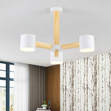 Nordic Style Wood And Iron Drum Shade Chandelier Pendant Light For Study Room In Black/White 3 /