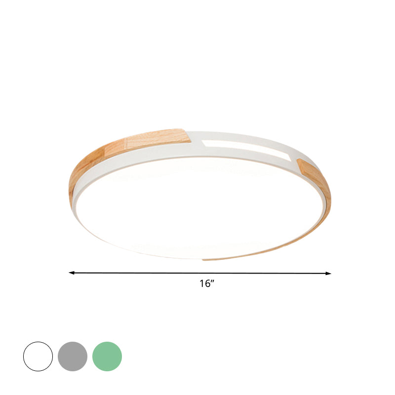 Modern Led Circle Flush Ceiling Light With Macaron Style Acrylic In Green/Grey/White - Ideal For