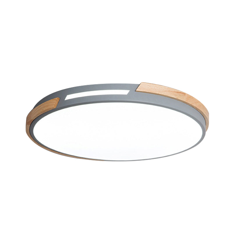Modern Led Circle Flush Ceiling Light With Macaron Style Acrylic In Green/Grey/White - Ideal For