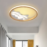 Contemporary Wood Mountain View Flushmount Light - Stylish 17/21 Inch Wide Led Ceiling Lamp For