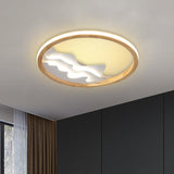 Contemporary Wood Mountain View Flushmount Light - Stylish 17/21 Inch Wide Led Ceiling Lamp For