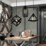 3-Light Pendant Lighting With Retro Metal Cage Shades - Stylish Kitchen Hanging Lamp In Black