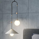 Modernist Orb Opal Glass Pendant Light With 2 Bulbs White/Black 10/14 Wide White / 10