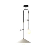 Opal Glass Multi Light Pendant Lamp With Iron Shade - Modern 2 Bulbs White/Black 10’/14’ Wide