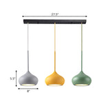 Macaron Grey-Yellow-Green Drop Pendant Lamp With 3 Heads And Onion Metal Shade For Dining Room