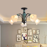 Rural Style Semi Flush Mount Light With Swooping Arm - Black Finish Ceiling Lighting For Living Room
