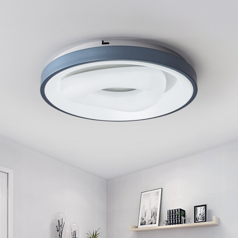 Modern Blue-White Led Ceiling Light With Acrylic Shade: Macaron Flush Mount Lamp
