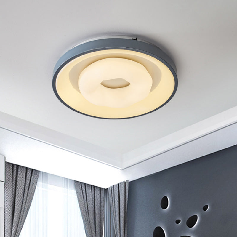 Modern Blue-White Led Ceiling Light With Acrylic Shade: Macaron Flush Mount Lamp