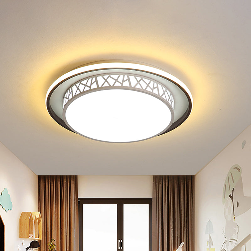 Modern Acrylic Bedroom Led Ceiling Lamp - Rounded Flush Mount Light With X-Line Side In Black/White