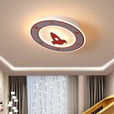 Rocket Led Ceiling Light For Boys Room - Acrylic Flush Mount Fixture In Blue/Red Red