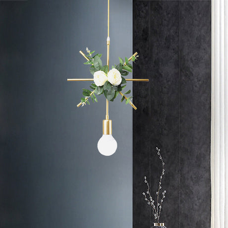 Gold Iron Warehouse Pendant Light With Artistic Deco - Rectangle/Round Frame 1 Head For Living Room