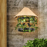 Vintage Black/Rust Finish Rope Pendant Ceiling Light Kit With Flower/Vine Deco - 1-Bulb House