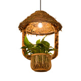 Rattan Pendant Lighting - Industrial Brown Hut Design Restaurant Pendulum Light