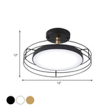 Nordic Iron Black/White/Gold Led Round Semi Flush Mount Ceiling Lighting With Wire Cage