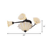 Countryside Whirled Frosted Glass Flush Mount Ceiling Lighting In Black - 3-Light Lamp