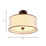 Classic Style Double Drum Shade Semi Flush Ceiling Mounted Fixture - 3/5 Lights Black 16/19.5 Wide