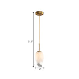 Frosted White Glass Hanging Light With Brass Pendant - Rock Shape Design Ideal For Dining Table